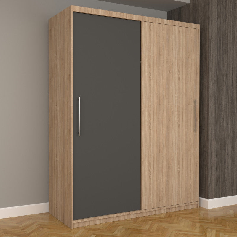 Dulap Dormitor Nova Eco 150 cm x 200 cm, fara oglinda, sonoma cu usi glisante gri sonoma