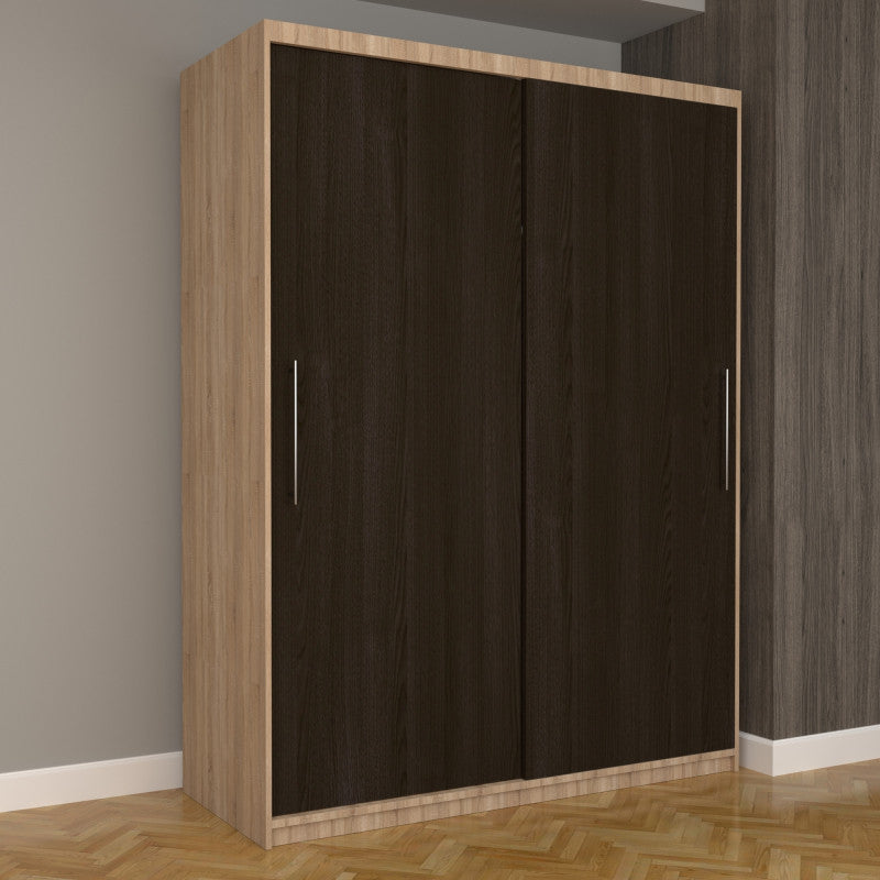 Dulap Dormitor Nova Eco 150 cm x 200 cm, fara oglinda, sonoma cu usi glisante wenge