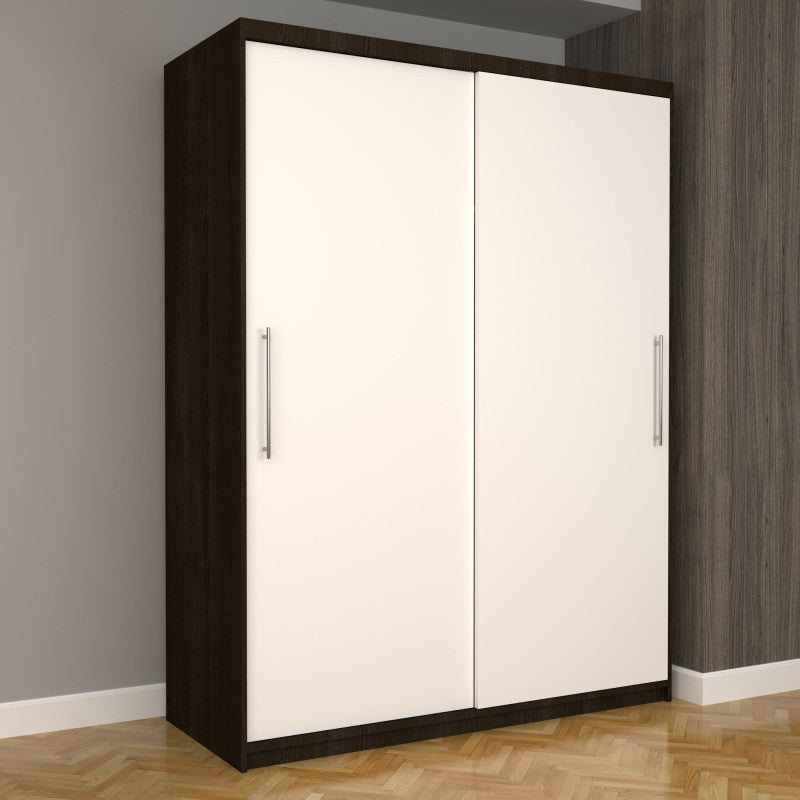 Dulap Dormitor Nova Eco 150 cm x 200 cm, fara oglinda, wenge cu usi glisante albe