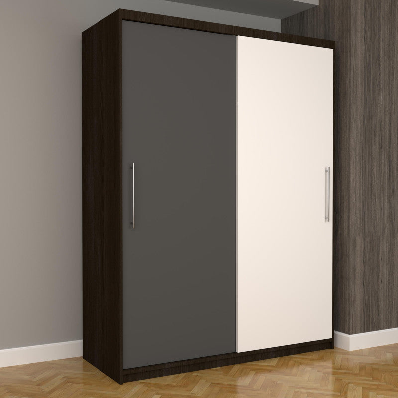 Dulap Dormitor Nova Eco 150 cm x 200 cm, fara oglinda, wenge cu usi glisante gri alb