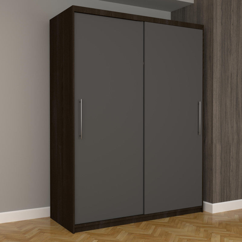 Dulap Dormitor Nova Eco 150 cm x 200 cm, fara oglinda, wenge cu usi glisante gri
