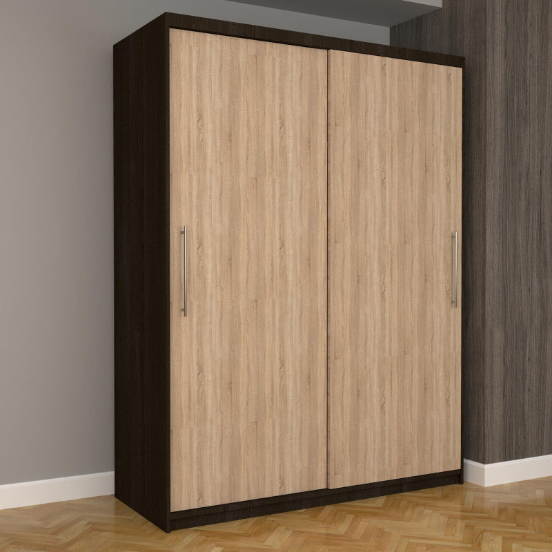 Dulap Dormitor Nova Eco 150 cm x 200 cm, fara oglinda, wenge cu usi glisante stejar sonoma