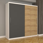 Dulap Dormitor Nova Eco 200 cm x 200 cm fara oglinda, alb cu usi glisante gri oak craft gold