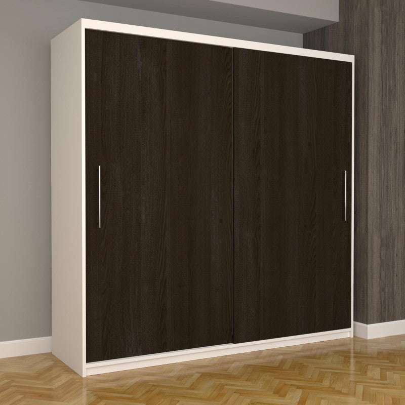 Dulap Dormitor Nova Eco 200 cm x 200 cm, fara oglinda, alb cu usi glisante wenge