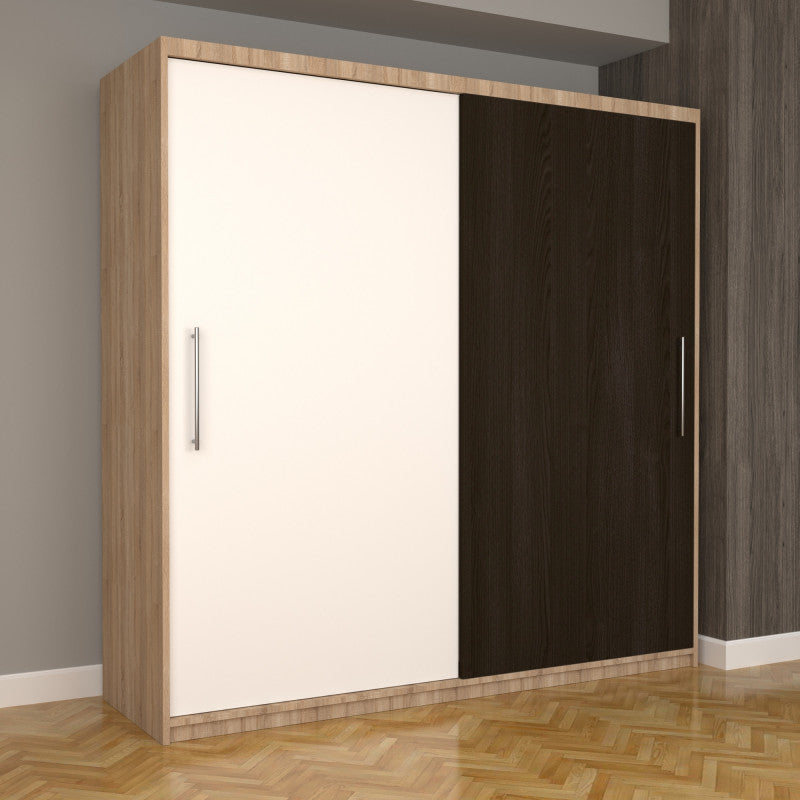 Dulap Dormitor Nova Eco 200 cm x 200 cm fara oglinda, sonoma cu usi glisante alb wenge