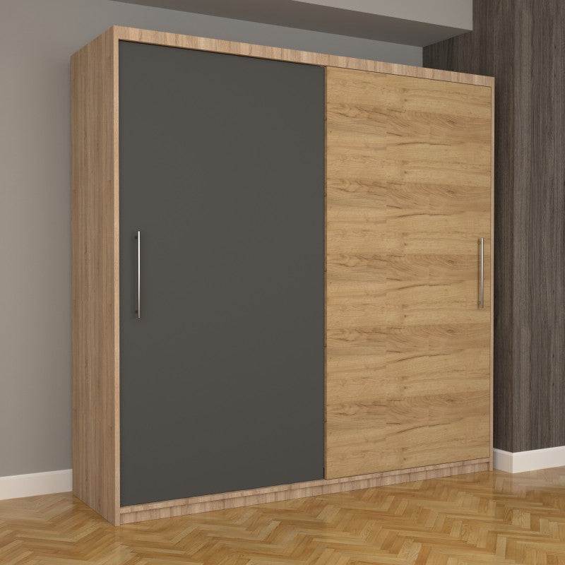 Dulap Dormitor Nova Eco 200 cm x 200 cm fara oglinda, sonoma cu usi glisante gri oak craft gold
