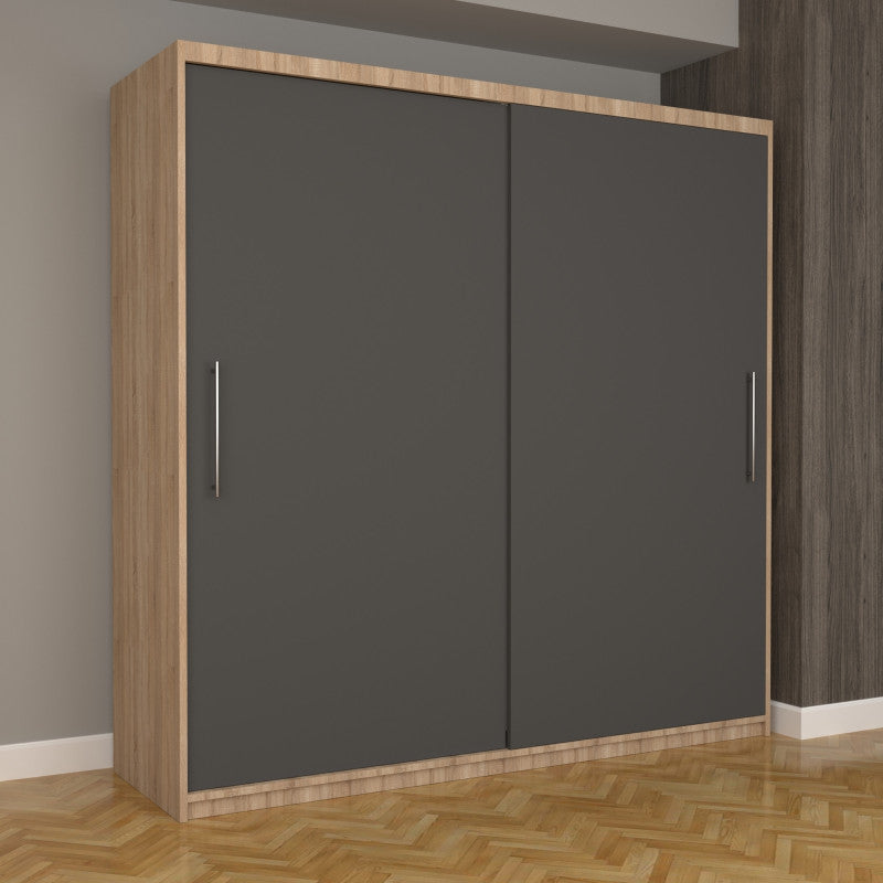 Dulap Dormitor Nova Eco 200 cm x 200 cm fara oglinda, sonoma cu usi glisante gri
