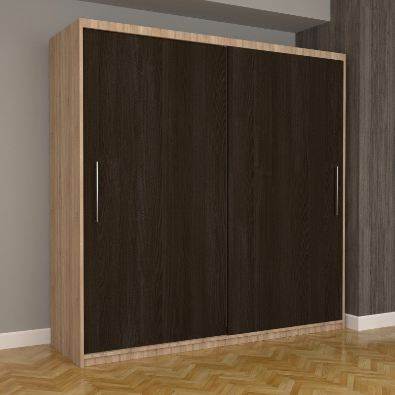 Dulap Dormitor Nova Eco 200 cm x 200 cm fara oglinda, sonoma cu usi glisante wenge