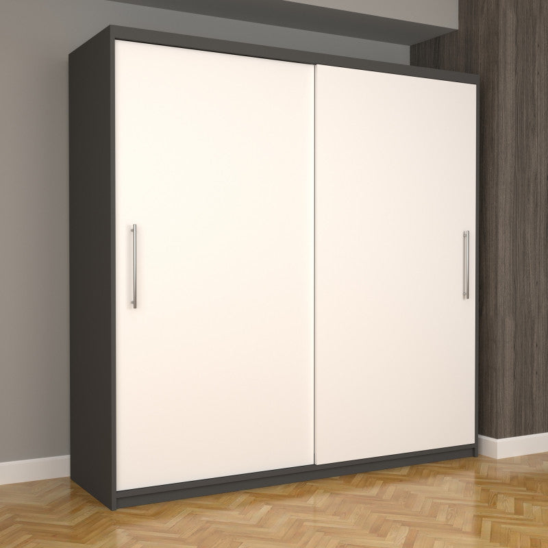 Dulap Dormitor Nova Eco 200 cm x 200 cm fara oglinda, wenge cu usi glisante albe