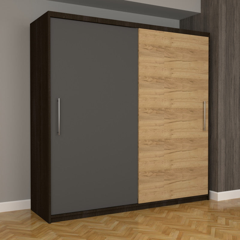 Dulap Dormitor Nova Eco 200 cm x 200 cm fara oglinda, wenge cu usi glisante gri oak craft gold