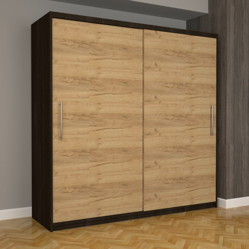 Dulap Dormitor Nova Eco 200 cm x 200 cm fara oglinda, wenge cu usi glisante oak craft gold