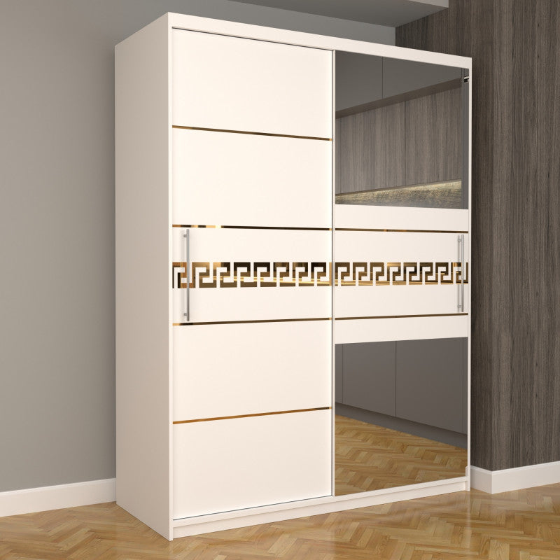 Dulap Dormitor Nova Gold 150 cm x 200 cm cu oglinda Alb cu usi glisante albe