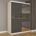Dulap Dormitor Nova Gold 150 cm x 200 cm cu oglinda Alb cu usi glisante gri