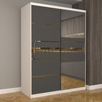 Dulap Dormitor Nova Gold 150 cm x 200 cm cu oglinda Alb cu usi glisante gri