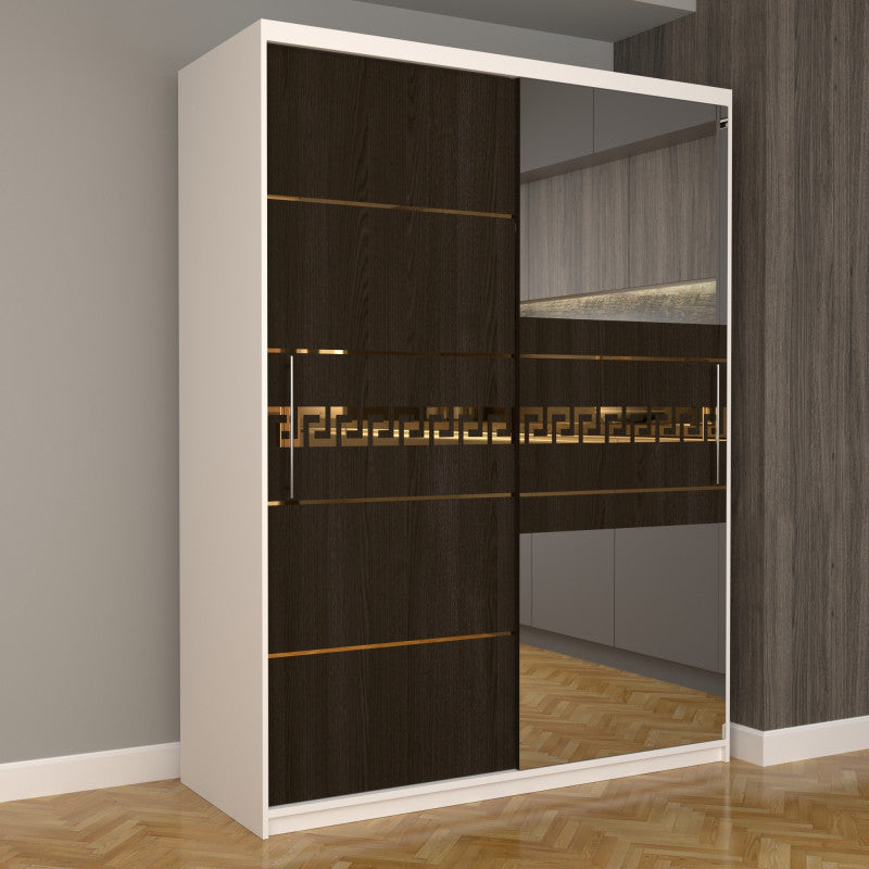 Dulap Dormitor Nova Gold 150 cm x 200 cm cu oglinda Alb cu usi Glisante Magia