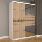 Dulap Dormitor Nova Gold 150 cm x 200 cm cu oglinda Alb cu usi glisante Sonoma