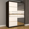 Dulap Dormitor Nova Gold 150 cm x 200 cm cu oglinda Magia cu usi glisante Albe
