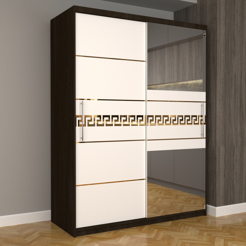 Dulap Dormitor Nova Gold 150 cm x 200 cm cu oglinda Magia cu usi glisante Albe