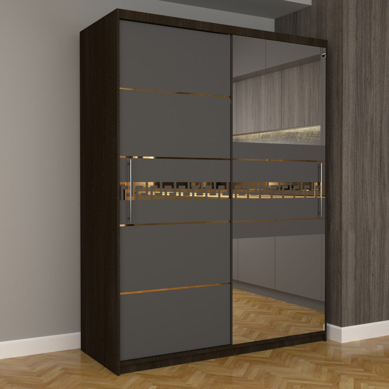Dulap Dormitor Nova Gold 150 cm x 200 cm cu oglinda Magia cu usi glisante Gri
