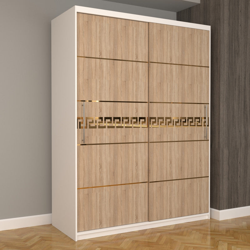 Dulap Dormitor Nova Gold 150 cm x 200 cm fara oglinda Alb cu usi glisante Sonoma