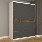 Dulap Dormitor Nova Gold 150 cm x 200 cm fara oglinda Alb usi glisante gri