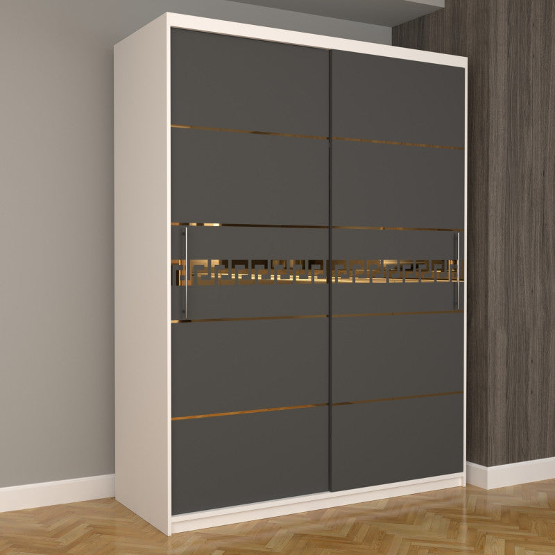 Dulap Dormitor Nova Gold 150 cm x 200 cm fara oglinda Alb usi glisante gri