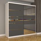 Dulap Dormitor Nova Gold 200 cm x 200 cm cu oglinda Alb cu usi glisante gri
