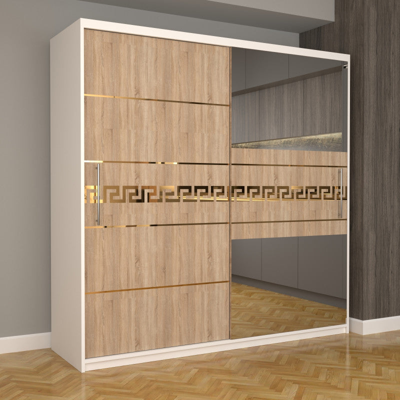 Dulap Dormitor Nova Gold 200 cm x 200 cm cu oglinda Alb cu usi glisante sonoma
