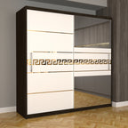Dulap Dormitor Nova Gold 200 cm x 200 cm cu oglinda magia cu usi glisante albe
