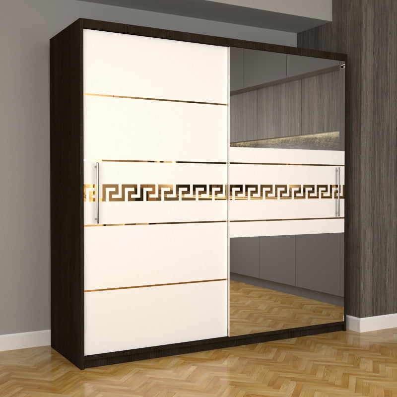 Dulap Dormitor Nova Gold 200 cm x 200 cm cu oglinda magia cu usi glisante albe