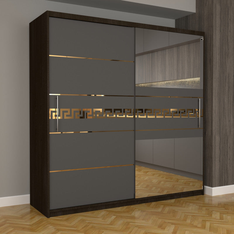 Dulap Dormitor Nova Gold 200 cm x 200 cm cu oglinda Magia cu usi glisante Gri