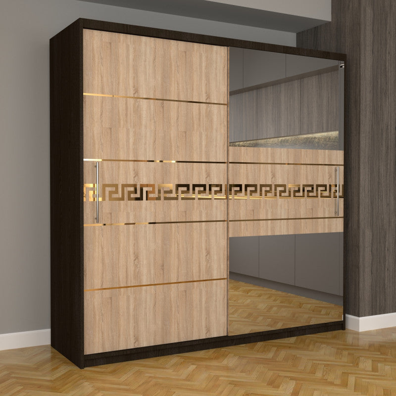 Dulap Dormitor Nova Gold 200 cm x 200 cm cu oglinda Magia cu usi glisante sonoma