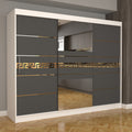 Dulap Dormitor Nova Gold 250 cm x 200 cm cu oglinda Alb cu usi glisante gri