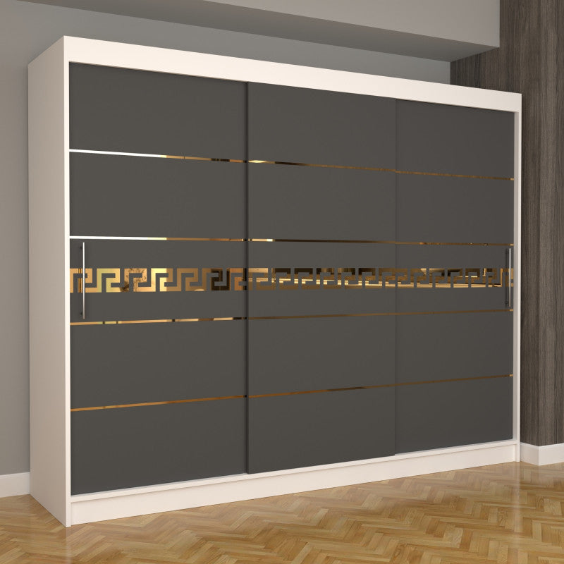 Dulap Dormitor Nova Gold 250 cm x 200 cm Fara oglinda Alb cu usi glisante Gri