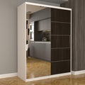 Dulap Dormitor Nova Plus 150 cm x 200 cm, cu oglinda, alb cu usi glisante wenge
