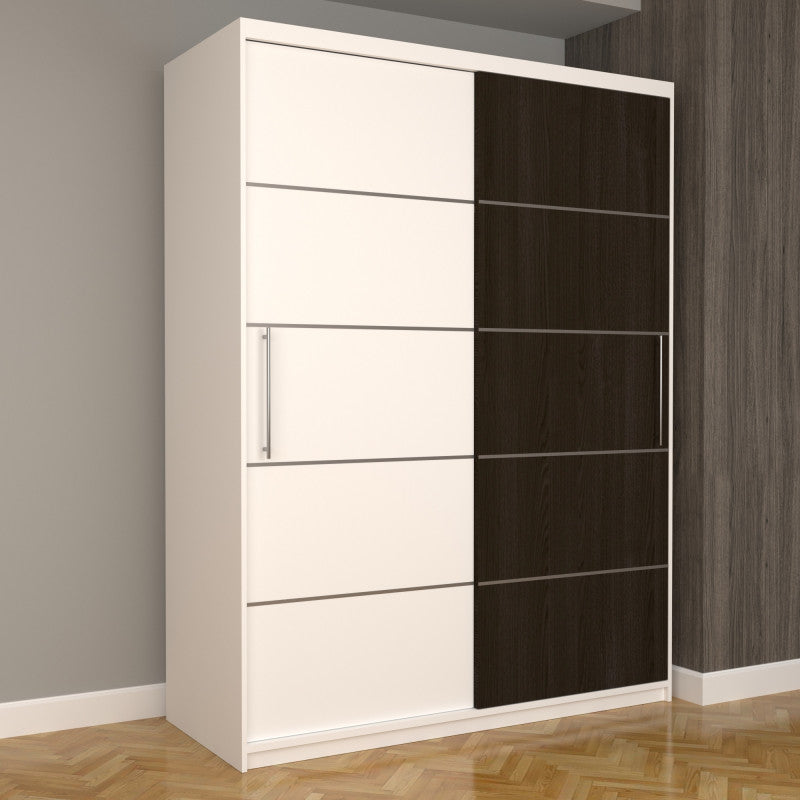 Dulap Dormitor Nova Plus 150 cm x 200 cm, fara oglinda, alb cu usi glisante alb wenge