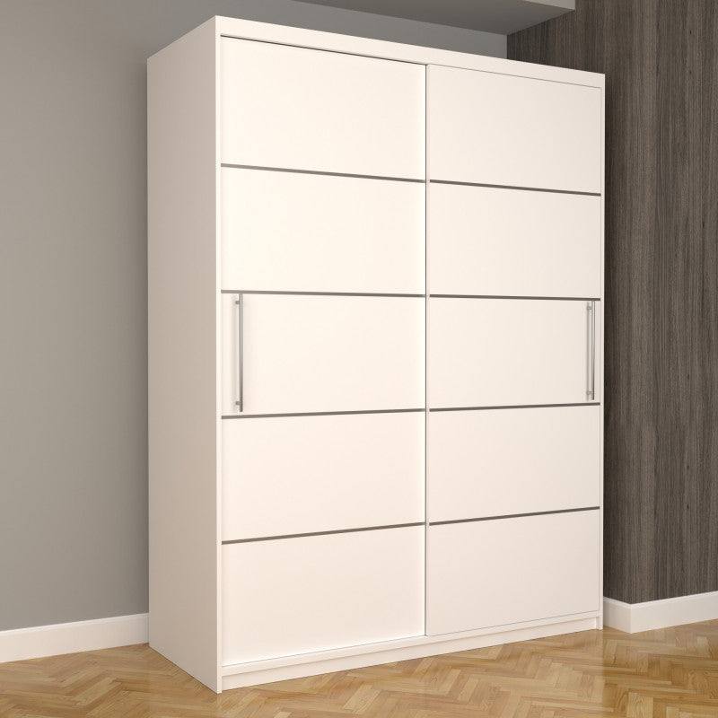 Dulap Dormitor Nova Plus 150 cm x 200 cm, fara oglinda, alb cu usi glisante albe