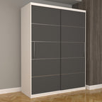 Dulap Dormitor Nova Plus 150 cm x 200 cm, fara oglinda, alb cu usi glisante gri