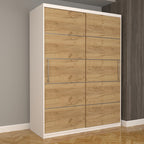 Dulap Dormitor Nova Plus 150 cm x 200 cm, fara oglinda, alb cu usi glisante oak craft gold