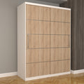 Dulap Dormitor Nova Plus 150 cm x 200 cm, fara oglinda, alb cu usi glisante sonoma