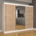 Dulap Dormitor Nova Plus 250 cm x 200 cm , cu oglinda , alb cu usi glisante sonoma