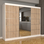 Dulap Dormitor Nova Plus 250 cm x 200 cm , cu oglinda , alb cu usi glisante sonoma