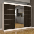 Dulap Dormitor Nova Plus 250 cm x 200 cm , cu oglinda , alb cu usi glisante wenge