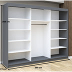 Dulap Dormitor Nova Plus 250 cm x 200 cm , cu oglinda , gri cu usi glisante albe