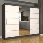 Dulap Dormitor Nova Plus 250 cm x 200 cm , cu oglinda , gri cu usi glisante albe
