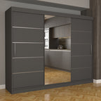 Dulap Dormitor Nova Plus 250 cm x 200 cm , cu oglinda , gri cu usi glisante gri