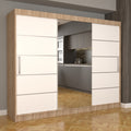 Dulap Dormitor Nova Plus 250 cm x 200 cm , cu oglinda , sonoma cu usi glisante albe