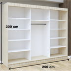 Dulap Dormitor Nova Plus 250 cm x 200 cm , cu oglinda , sonoma cu usi glisante gri