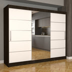 Dulap Dormitor Nova Plus 250 cm x 200 cm , cu oglinda , wenge cu usi glisante albe