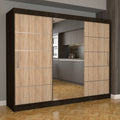 Dulap Dormitor Nova Plus 250 cm x 200 cm , cu oglinda , wenge cu usi glisante sonoma
